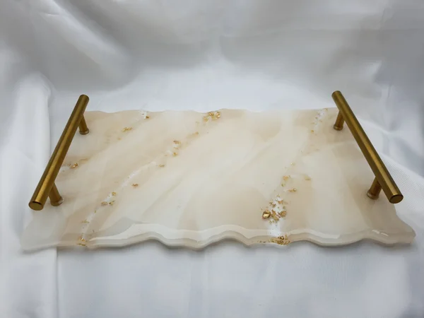 Plateau de présentation en résine marbré champagne – Image 3