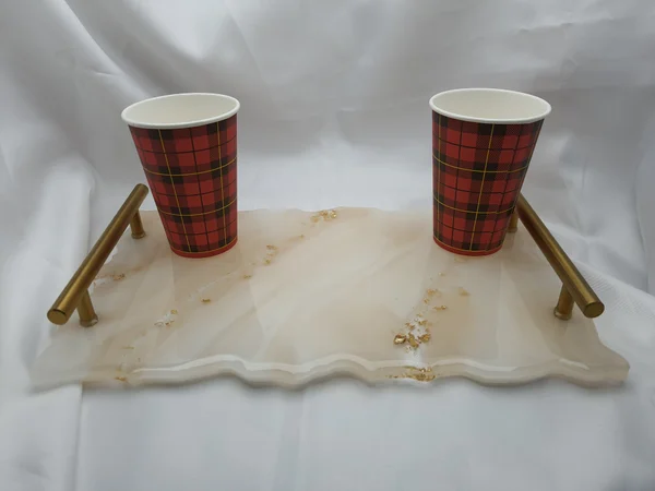 Plateau de présentation en résine marbré champagne – Image 5