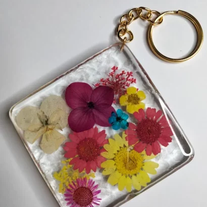 Porte-clés Carré fleurs