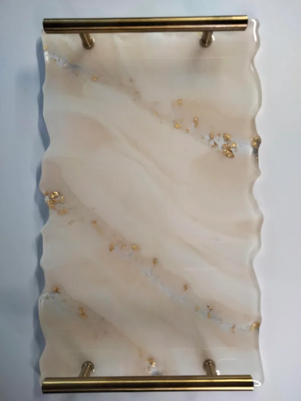 Plateau de présentation en résine marbré champagne – Image 4