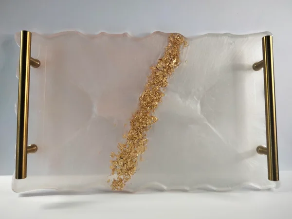 Plateau de présentation en résine marbré rose et blanc – Image 2