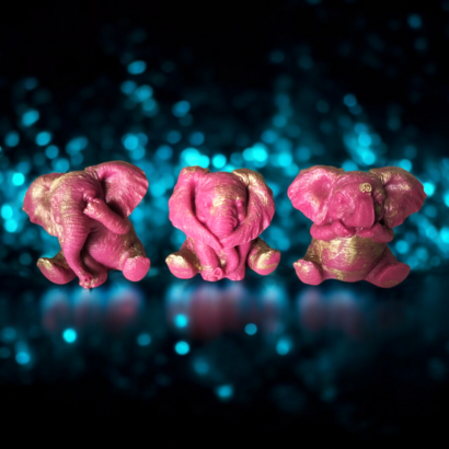 Éléphants roses et or
Je n'entends rien
Je ne vois rien
Je ne dis rien